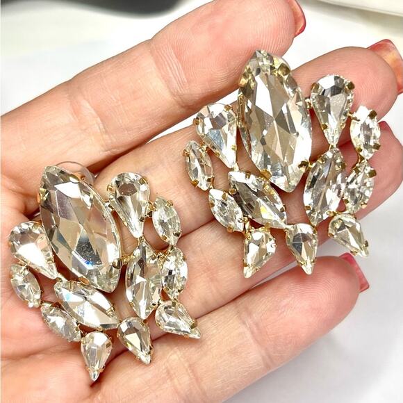 Chunky Statement Earrings Clear Silver Jewelry S26 - Picture 5 of 6